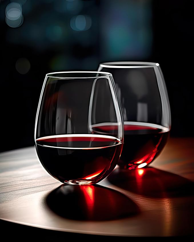 LUXU Stemless Wine Glasses(Set of 4)-20 oz,Crystal Wine Cups | Red or White Wine,Large Water Juice Glasses,No Stem Glass Beverage Cups,Clear Drinking Tumblers for Any Occasion