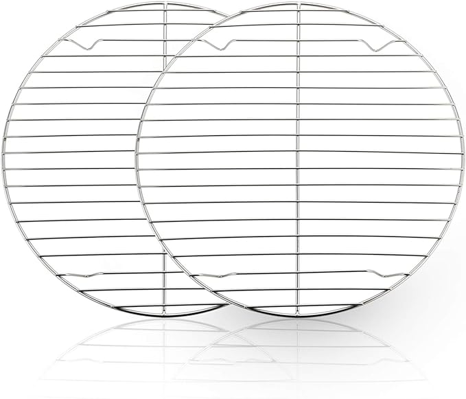 TeamFar Round Cooling Rack Set of 2, 10½ Inch | Round Wire Baking Steaming Roasting Rack Set Stainless Steel, Healthy & Mirror Finish, Oven & Dishwasher Safe