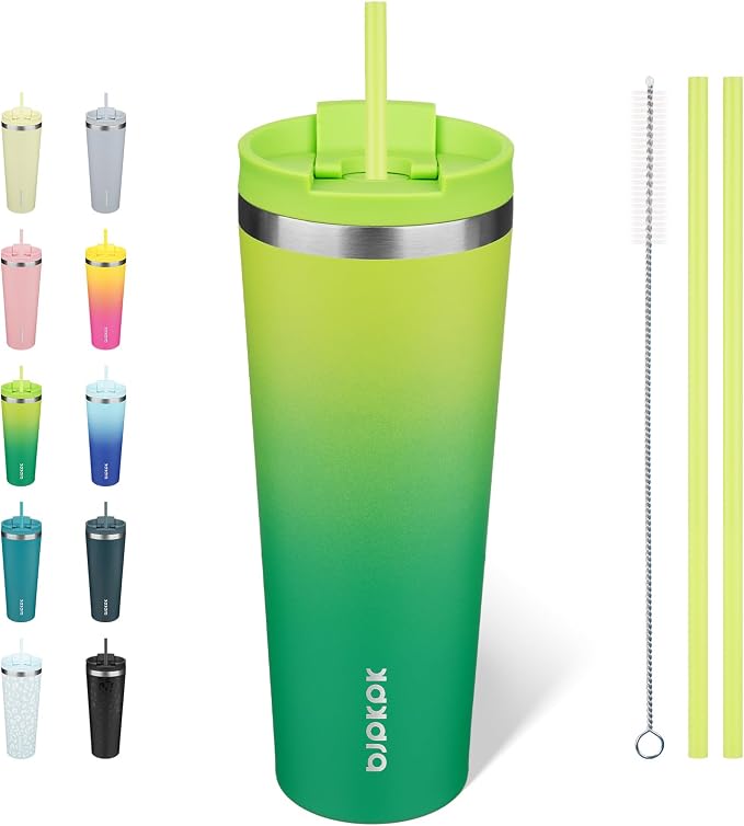BJPKPK 26 oz Coffee Tumbler with Straw, Insulated Stainless Steel Cup | Double Wall Vacuum, Leak Proof Lid, Keeps Hot/Cold/Iced, BPA Free, Dishwasher Safe, Travel & Outdoor, Bamboo Grove