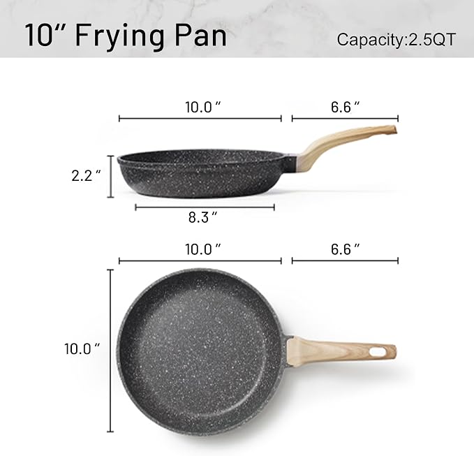 CAROTE 10 inch Non Stick Black Frying Pan Skillet, PFOA-Free | Healthy Non Toxic Granite Kitchen Cookware, All Stovetops Compatible Skillet with Heat-Resistant Handle, Easy to Clean