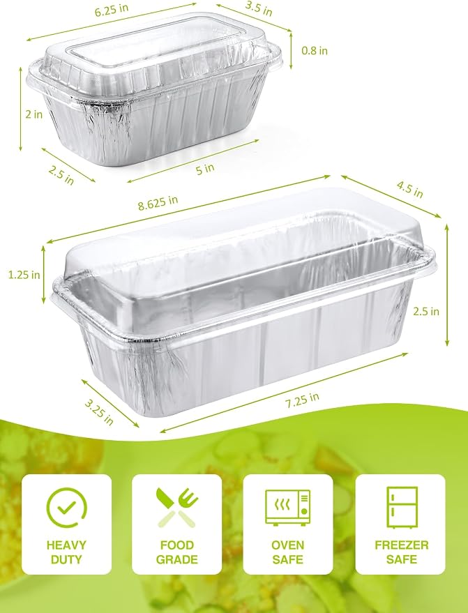 NEEBAKE 60 Pack Disposable Aluminum Loaf Pans with Lids Combo Set - 30 Pack 8.5x4.5x2.5 Foil Loaf Pans & 30 Pack 6x3.5x2 Mini Tin Foil Baking Pans Tin Trays Food Containers for Baking Cakes Bread Meat