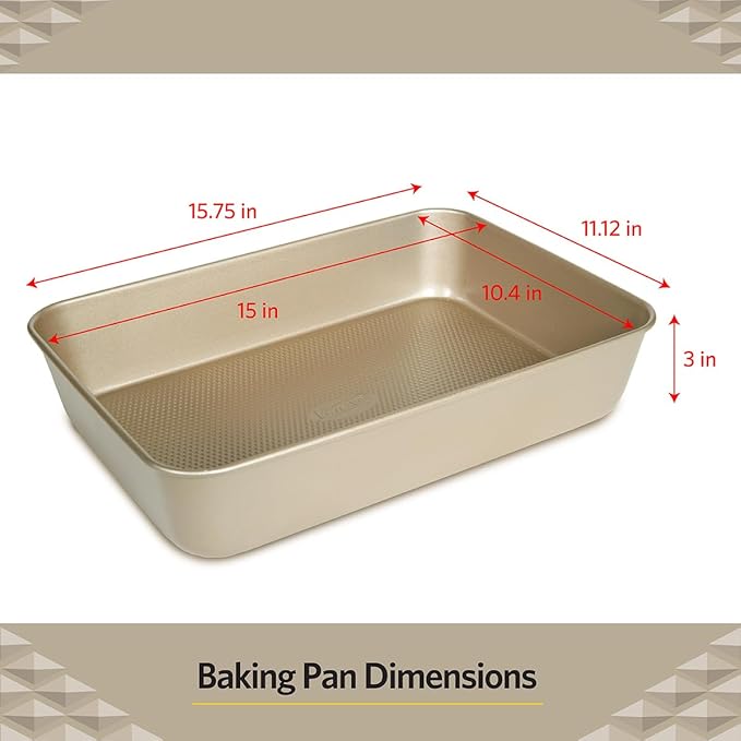 Glad Baking Pan Nonstick - Oblong Metal Dish for Cake and Lasagna - Heavy Duty Carbon Steel Bakeware, Large