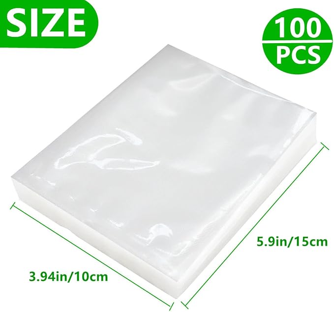 Vacuum Sealer Bags for Food Saver, 100 Quart 4" x 6" Commercial Grade PreCut Bag, Food Vac Bags for Storage, Meal Prep or Sous Vide