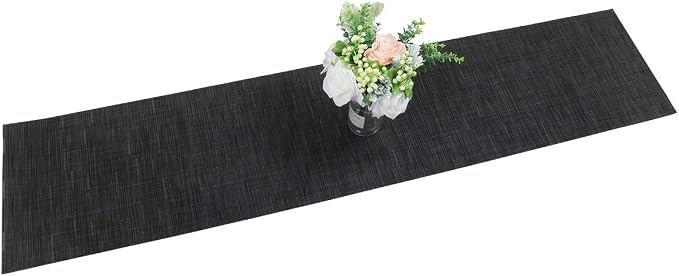 SHACOS Woven Vinyl Table Runner 12x54 inch Indoor Outdoor Table Mats Wipe Clean Plastic Runners for Dining Table Coffee Table Cabinet, Black