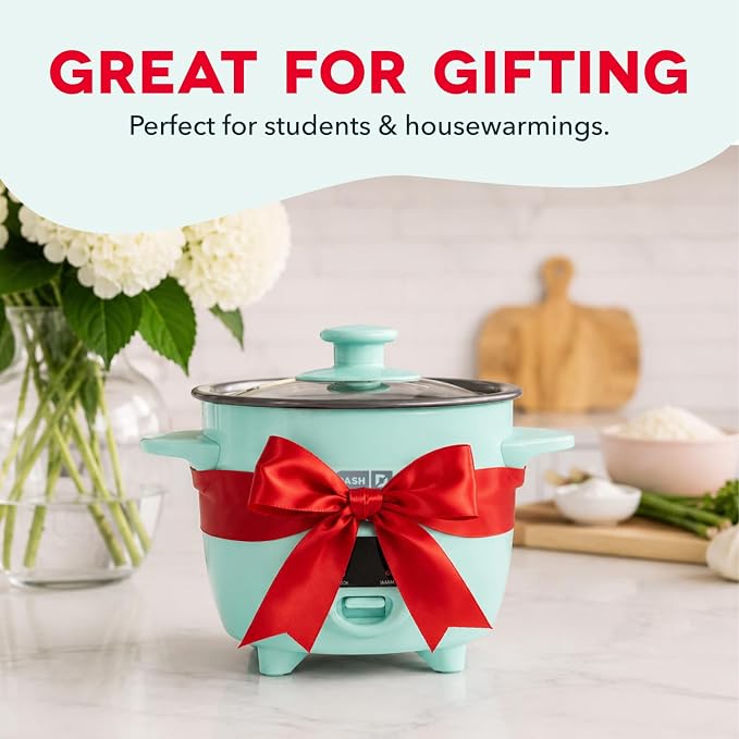 Dash Mini Rice Cooker, 2-Cup Removable Ceramic Nonstick Pot, Aqua | Small Rice Cooker, Rice Maker for One, Keep Warm Function, Cooks Oatmeal, Quinoa & Grains