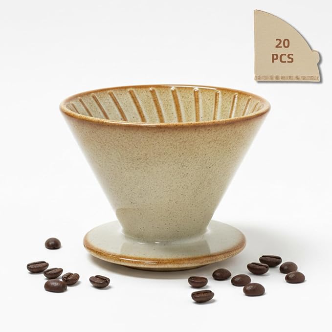 DIF DECO Ceramic Pour Over Coffee Dripper, Reusable Porcelain Portable Pour Over Coffee Maker, Slow Brewing Accessories with 1 Holes for Home, Office, Travel, Camping (Yellow)