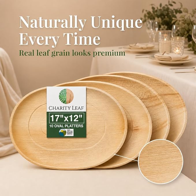 Disposable 17" x 12" Bamboo Trays (10 pieces) Bamboo Serving Platters, Disposable Boards, Eco-Friendly Dinnerware For Weddings, Catering, Events