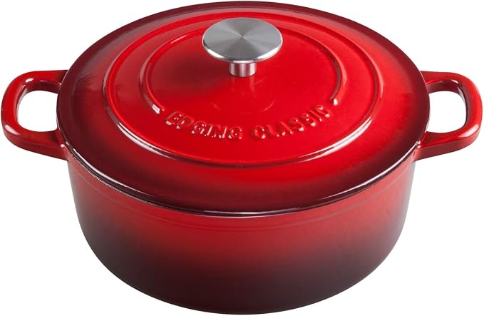 EDGING CASTING Enameled Cast Iron Dutch Oven, 5.5 Quart, Round Dutch Ovens Pot with Dual Handle for Bread Baking, Dutch Ovens with Lid, Bread Oven, Red