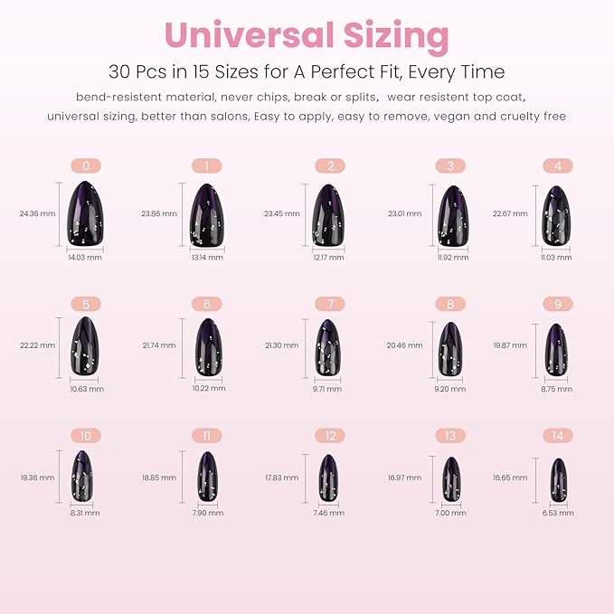 Nail Reformation Press On Nails, Purple Mariposa | Medium Almond Fake Nails | with Purple Cat Eye & Butterfly Wing in Glossy Finish, Reusable Stick On Nails in 15 Sizes - 30 Nail Kit for Women Gifts