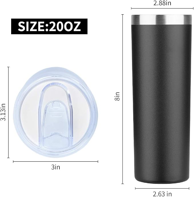 HASLE OUTFITTERS 20 oz Skinny Tumbler, Stainless Steel Insulated Slim Tumbler with Lid, Reusable Double Wall Travel Coffee Mug, Durable Powder Coated Travel Water Cup(Black, 1)