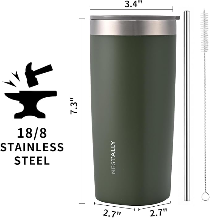 NESTALLY Crafted 20oz Stainless Steel Insulated Tumbler with Lid,OliveGreen | Stainless Steel Double Wall Vacuum, BPA Free,Travel Coffee Mug Keeping Drink Cold & Hot,Gifts for Women Men Her Him