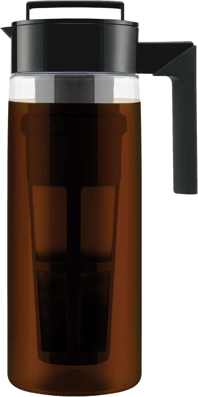 Takeya Deluxe Cold Brew Coffee Maker - BPA-Free Tritan Pitcher with Airtight Leakproof Lid, Silicone Grip Handle, Fine-Mesh Filter - Shatter-Proof, Dishwasher Safe, Made in USA - 2 Quart/Black