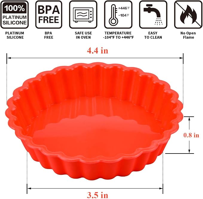 Silicone Quiche Pan, Mini Pie Pan Round Silicone Tart and Pie Molds 10 Pack | BPA Free, Oven Dishwasher Safe, Food-Grade Silicone, Heat-resistant: -104°F to 446°F, Easy Release & Clean
