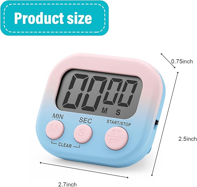 Weewooday 12 Pcs Digital Kitchen Magnetic Timer Bulk Classroom Count up Countdown Egg Timer Cute Desk Stopwatch for Back to School Teacher Kids Cooking Office(Pink and Blue,Gradient Style)