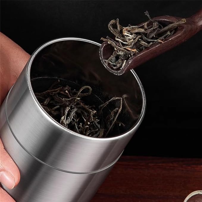 Tyenaza Tea Canister, Double Seal Stainless Steel Tea Tin Canister with Airtight Double Lids for Loose Tea Coffee Candy Herbs and Spices Storage(l)