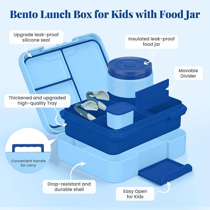 HWONMTE Bento Lunch Box Set for Kids with Soup Thermo Food Container Adults | Bento Lunch Box Set for Kids with 9.5oz Soup Thermo Leak-Proof Food Container with Insulated Lunch Bag Hot Food Jar Girl