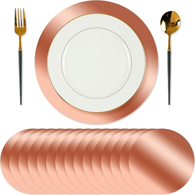 Tioncy 50 Pcs Rose Gold Round Paper Placemats Disposable Table Mats | Elegant Table Mats for Wedding Birthday Banquet, Decorative Paper Design, Festive Dining Decoration, Easy Cleanup Tabletop