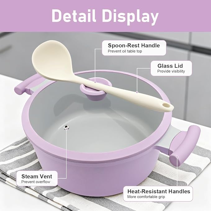 AIKENBBKK 7 Quart Stock Pot with Lid, Non Stick Cooking Pot, Ceramic Soup Pot Nonstick, Induction Cookware for Pasta,Soup,Spaghetti, Stay-Cool Handle, Suitable for All Stoves, Purple