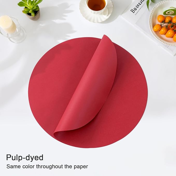 SHACOS 100 pcs Christmas Disposable Round Paper Placemats 13 inch Colored Paper Decorative Place Mats for Wedding Birthday Party Events Table Decoration, Dark Red (Pack of 2)