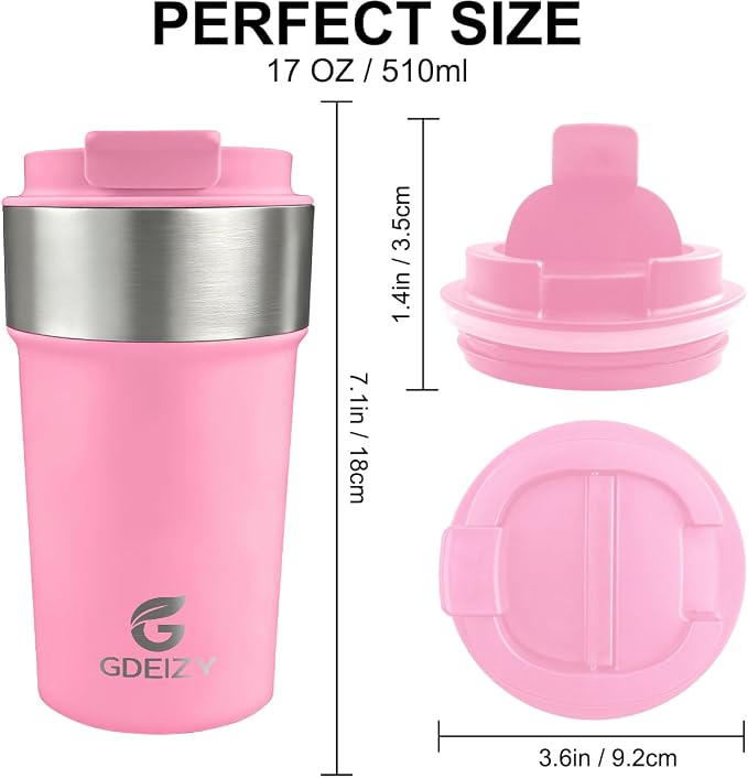 17oz Insulated Travel Coffee Mug, Stainless Steel Cup with Leakproof Lid | 304 Double Wall Vacuum Steel, Long Heat & Cold Retention, 360° Leakproof, BPA-Free Reusable Tumbler, Fits Car Cup Holders