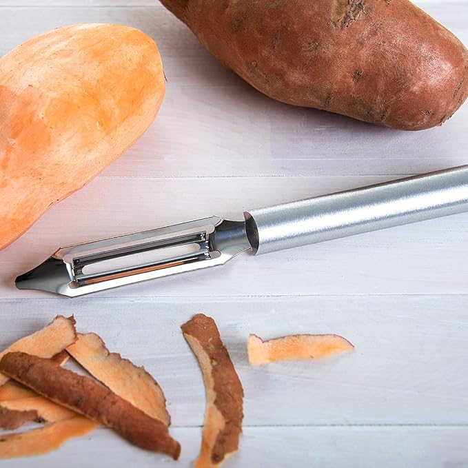 Rada Cutlery Deluxe Vegetable Peeler (R141), Silver Handle | 2" Stainless Steel Swiveling Blade, Silver Cast Aluminum Handle