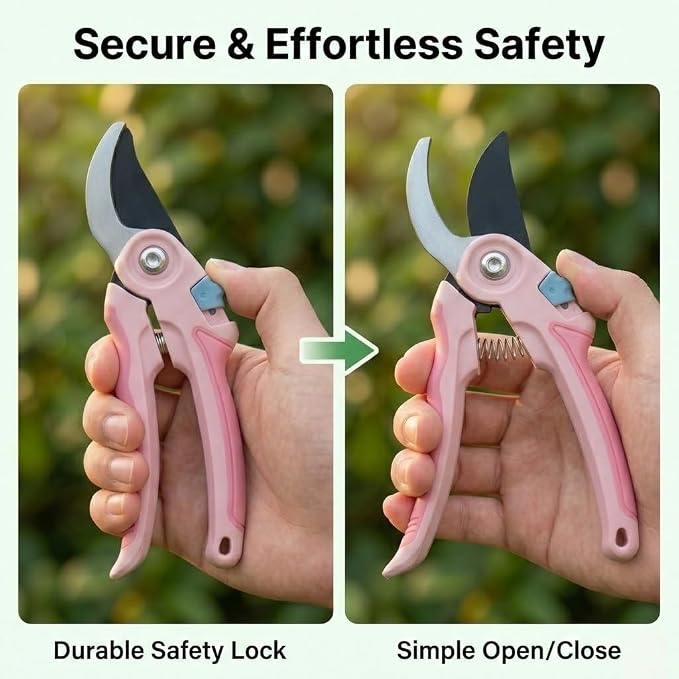 NEXON Pruning Shears 2-Pack — 8" Bypass Hand Pruner & 6.25" Precision Snips, SK5 Steel Blades with Non-Stick Coating, Lightweight Garden Shears for Roses, Flowers & Shrubs, Pink