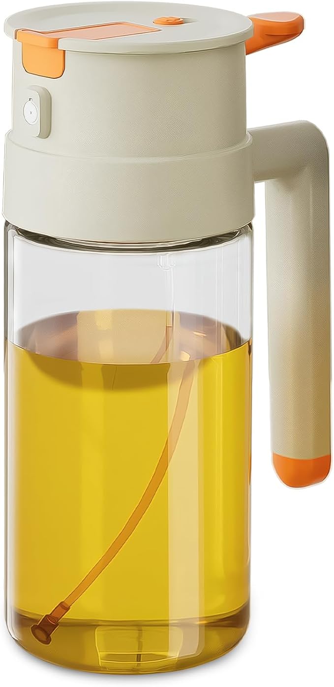 650ml/22oz Oil Sprayer for Cooking, 2 in 1 Glass Olive Oil Sprayer, Food Grade Premium Spray Bottle for Salad, Frying, BBQ 2026 Upgrade (Off-White)
