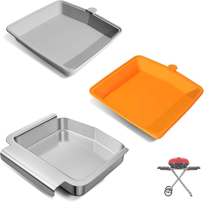 62006 Drip Pan for Napoleon TravelQ 285 Series, Stainless & Silicone | Fits TravelQ PRO285-BK Q285X-RD-1-A PRO285X-BK TQ285-BL-1 TQ240-BL Grill Parts. Heat-resistant, Dishwasher-Safe, Reusable.