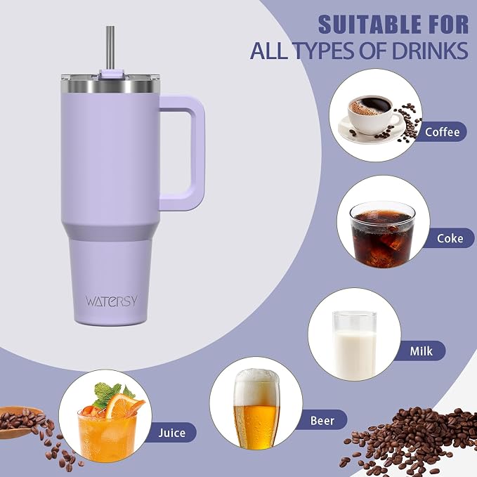 20 oz Tumbler with Handle,Tumbler with Lid and Straw,Double Wall Insulated Cup Stainless Steel Travel Mug(Cold for 34 Hours),Water Bottle for Iced Tea,Coffee,Cold Beverages(Purple)
