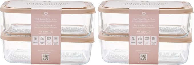 Glass Food Storage Containers with Lids — 8 Piece — 57.5 oz Glass with BPA-Free Leakproof Stackable Lids — Microwave, Oven & Dishwasher Safe — Ideal for Meal Prep & More - Cashew Cream