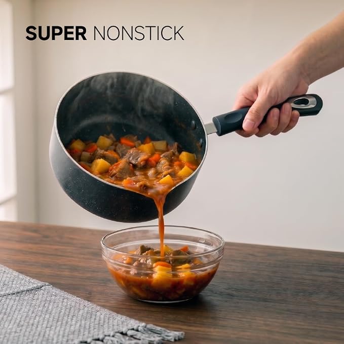 Nonstick Saucepan Set - 3-Pieces Pot Set 1 Quart & 2 Quart & 3 Quart,Ultra Non Stick Sauce Pan Small Pot with Glass Lid,Great for Home Kitchen Restaurant,Black