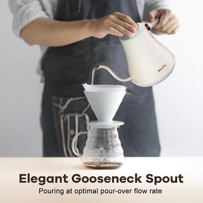 Mecity Electric Gooseneck Kettle With Keep Warm Function & LCD Display Automatic Shut Off Coffee Kettle Temperature Control Pour Over Kettle 1200 Watt, 0.8L, 120V, Off White