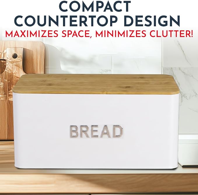 Bread Box for Kitchen Countertop, Homemade Bread - Bamboo Cutting Board Lid | Large Bread Box for Homemade Bread - Storage Bread Box with Cutting Board Lid