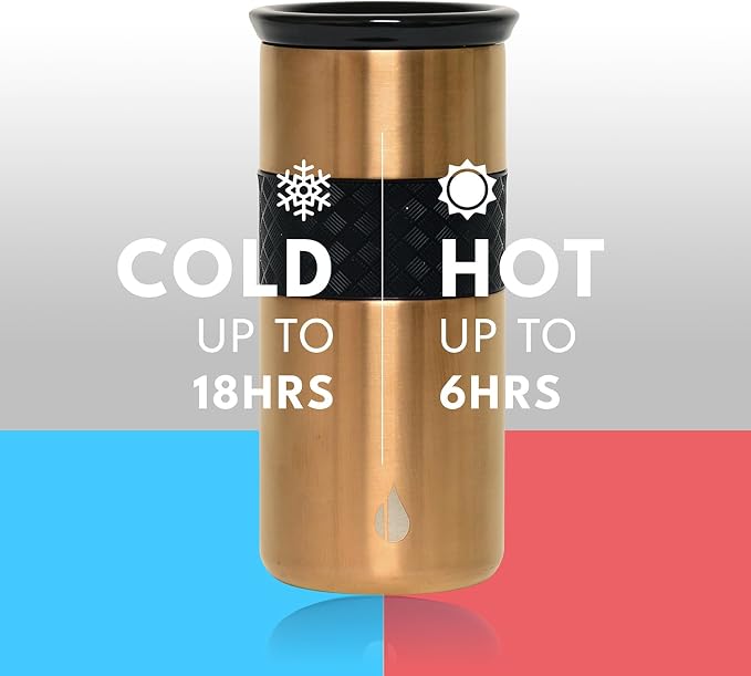 Elemental Artisan 16oz Triple-Wall Insulated Coffee Tumbler w/Ceramic Lid | Triple Wall Coffee Travel Mug, Reusable Stainless Steel Coffee Tumbler; Thermal Coffee Cups for Hot (6 Hrs) & Cold (18 Hrs)