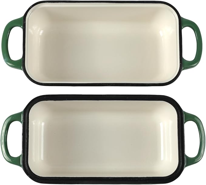 9 x 5 Inch Bread Pan Enameled Cast Iron Loaf Pan with Lid for Baking Green | 2 in 1 Non-stick Sourdough Bread Loaf Pan for Homemade Bread, Oven & Stovetop Safe for Gas, Electric & Induction