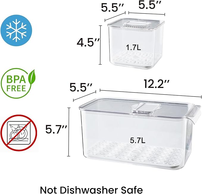 Fresh Produce Saver for Refrigerator, 3 Pcs Food Fruit Lettuce Keeper Containers, Salad Vegetable Storage Organizers Stackable, BPA-free Stay Fridge Storage Containers
