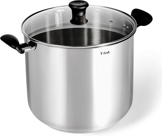 T-fal Specialty Stainless Steel 16-Quart Stock Pot with Lid, Induction Compatible, Soup Pasta Pot, Dishwasher-Safe, Oven Safe Up To 350, Silver