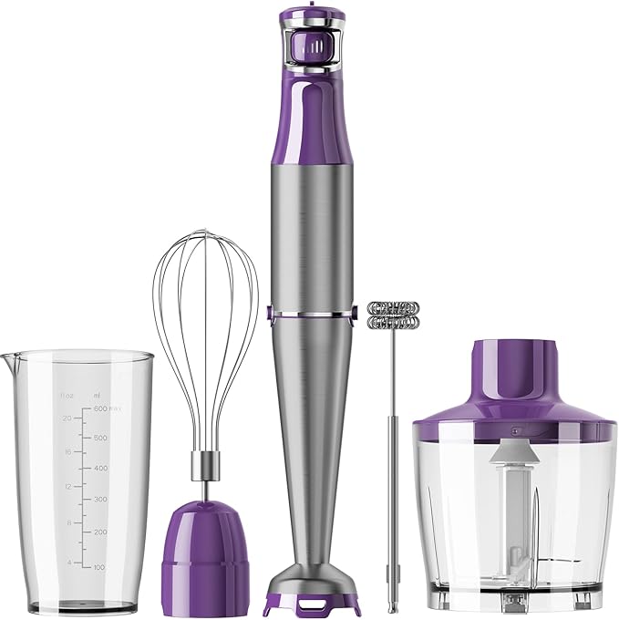 Turelar Immersion Blender Handheld 5 in 1 Hand Blender Set 1100W Heavy Duty | Trigger Variable Speed, Emulsion Stick Mixer with Food Processor, Whisk, Frother, for Soup, Puree, Baby Food, Anti-scratch