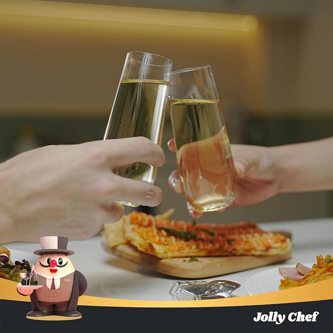 JOLLY CHEF 48 Pack Stemless Plastic Champagne Flutes 9 oz, Crystal Clear Stemless Plastic Toasting Glasses, Clear Disposable Unbreakable Drinkware Ideal for Wedding, Birthday, Party, Thanksgiving