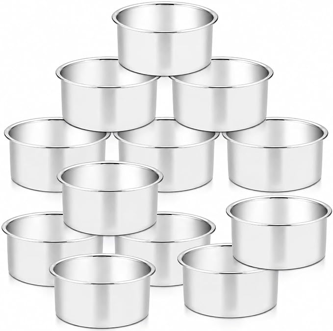 TeamFar 4 Inch Cake Pan, 12 Pcs Stainless Steel Round Baking Cake Pans Set | Layer Cake Baking Pans Set for Baking Steaming Serving, Healthy & Sturdy, Mirror Finish & Dishwasher Safe