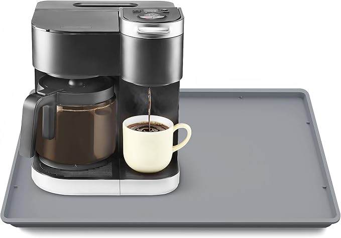 Silicone Coffee Maker Mat with Lip for Countertops, 19.7'' x 15'', Grey | Multi leak-proof coffee tray for countertop, non-slip silicone tray for under coffee machine espresso accessory, wipe-clean