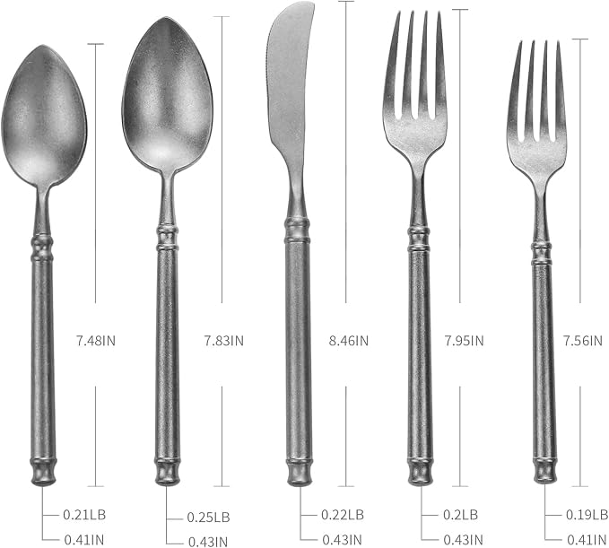 Silverware Set Vintage Style Matte Finished 20-Piece Service for 4 | 18/10 Stainless Steel Flatware Set, Hand Forged Heavy Cutlery, Home Hotel Wedding Housewarming Gift, Dishwasher Safe