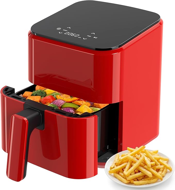 Compact Digital Air Fryer 3 Qt, Small Airfryer with Nonstick Plate, Dishwasher Safe Basket, Auto Shutoff, Simple Touchscreen, Quick Meals for Small Spaces