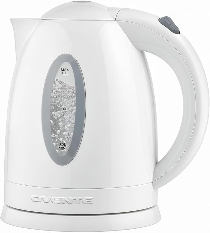 OVENTE Electric Kettle,1.7L Fast Boiling Water Heater for Coffee or Tea,BPA Free with Water Level Gauge,Auto Shut-Off,Boil-Dry Protection,Indicator Light and Removable Filter,White KP72W,(Pack of 12)