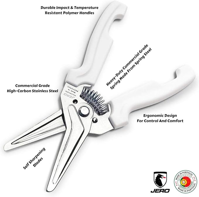 Spring Assisted Kitchen Shears with Holder — Durable Stainless Steel Scissors for Herbs, Kitchen Tasks, Floral Trimming, Crafting — Made in Portugal by Jero Knife Company