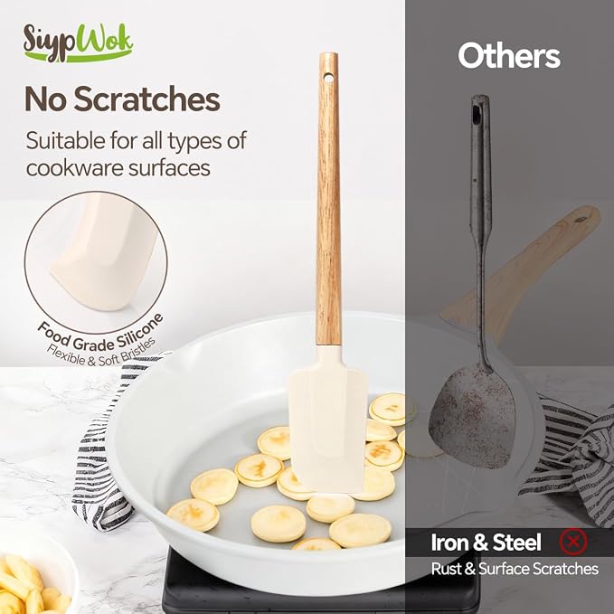 Silicone Spatula Set, Food Grade Rubber Spatula-5 Piece Nonstick Rubber Spatulas, Spoonula, Jar Scraper for Cooking, Baking, Mixing, Frosting - Heat Resistant Up to 600°F (5 Pcs Off-White)