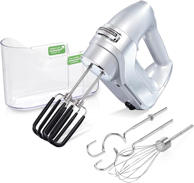 Hamilton Beach Professional 7-Speed Digital Electric Hand Mixer | High-Performance DC Motor | Slow Start | Snap-On Storage Case | SoftScrape Beaters, Whisk, Dough Hooks | Silver & Chrome