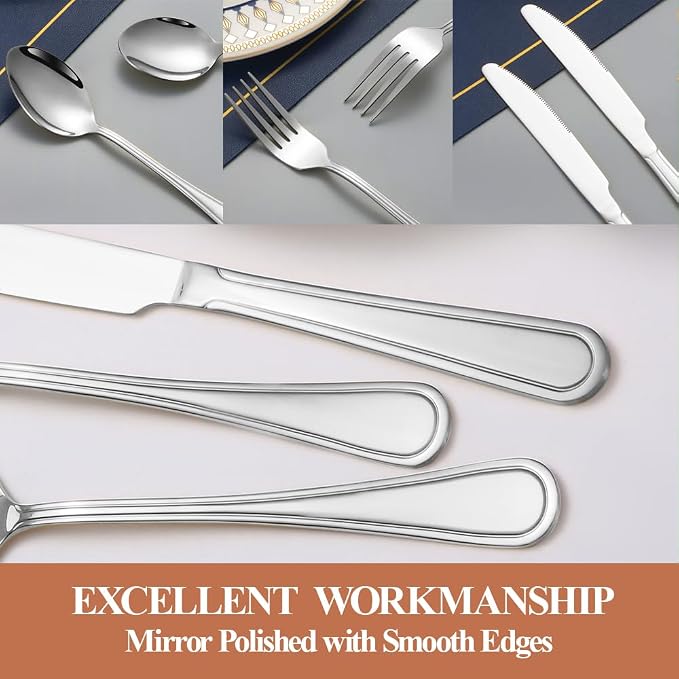 20 Pcs Silverware Set for 4, Food Grade Stainless Steel Flatware Set, Eating Utensils Sets Include Fork/Knife/Spoon, Reusable Cutlery Set for Home Kitchen, Dishwasher Safe, Double-stripe