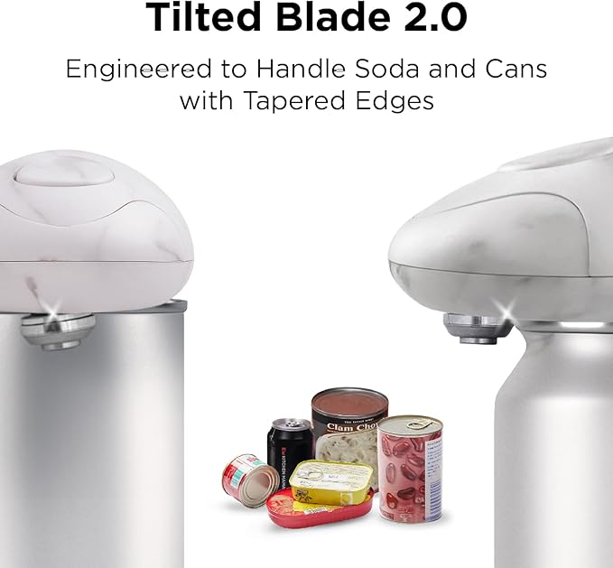Kitchen Mama Auto 2.0 Electric Can Opener, Marble White | Refined Blade, Automatic Hands Free, Smooth Edge, Food-Safe, Battery Operated
