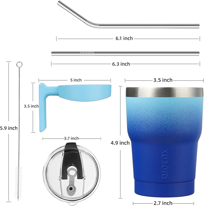 BJPKPK 10 oz Mini Tumbler with Lid, Straw & Handle, Insulated Steel Cup | Small, Spill Proof, Leak Proof, Thermal, Double Wall Vacuum, Sweatproof, Dishwasher Safe, BPA Free, Sky